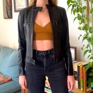 Lafayette 148 black leather bomber jacket